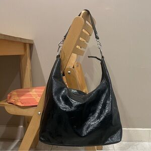 Leather shoulder bag, black